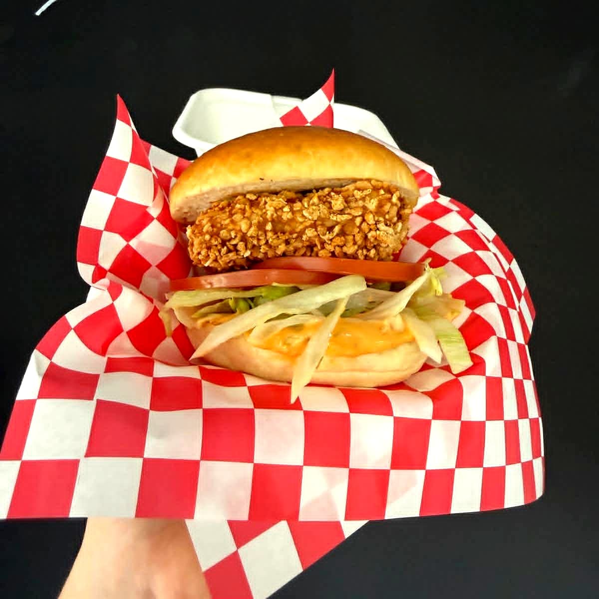 ReLoaded tofu burger in a brioche bun